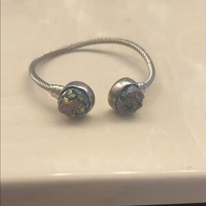 Michaels Silver-Tone Open Cuff Bracelet with Iridescent Druzy Ends